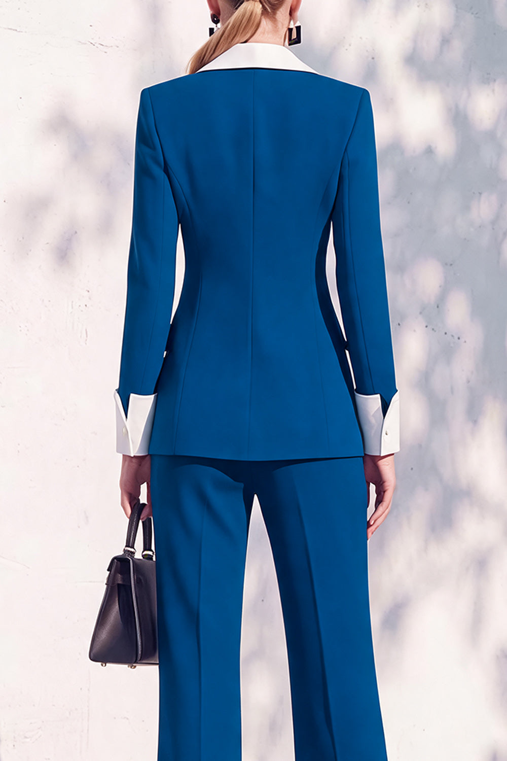 Berlin Blue Pantsuits Two Piece Long Sleeves Covered Button Women Suits