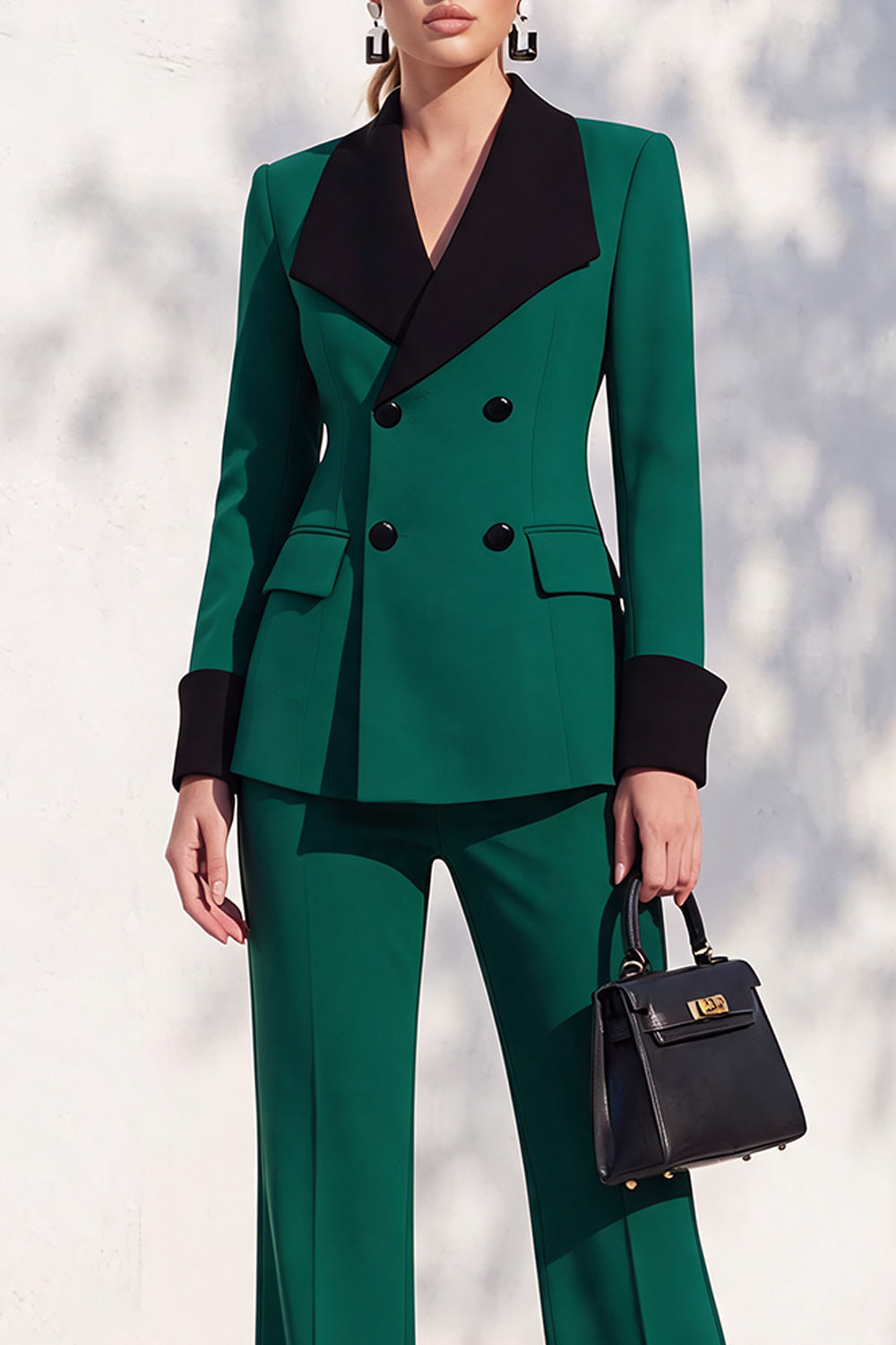 Berlin Blue Pantsuits Two Piece Long Sleeves Covered Button Women Suits