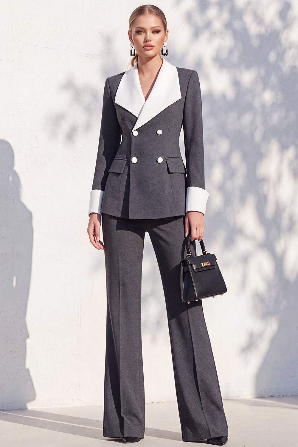 Berlin Blue Pantsuits Two Piece Long Sleeves Covered Button Women Suits