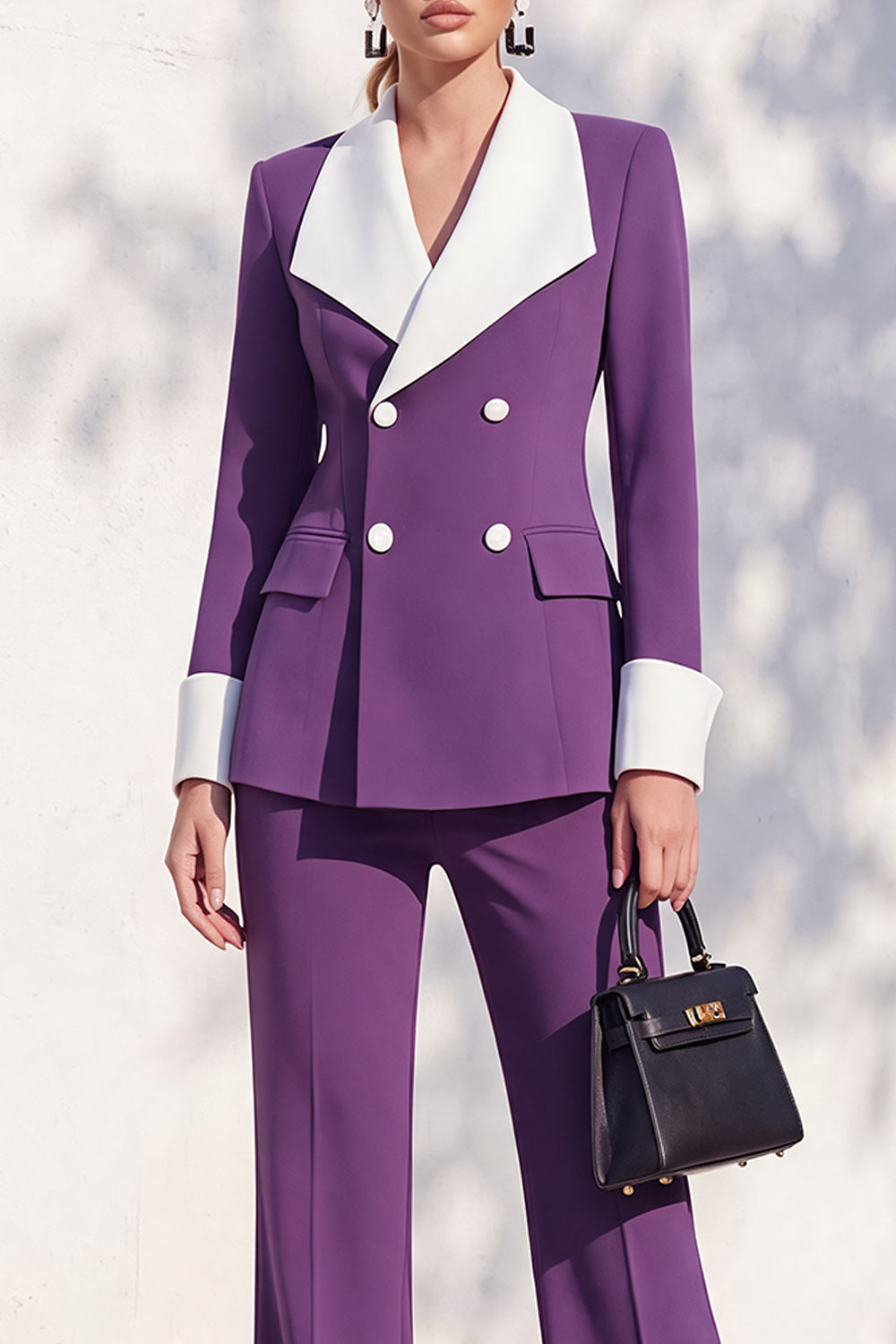 Berlin Blue Pantsuits Two Piece Long Sleeves Covered Button Women Suits