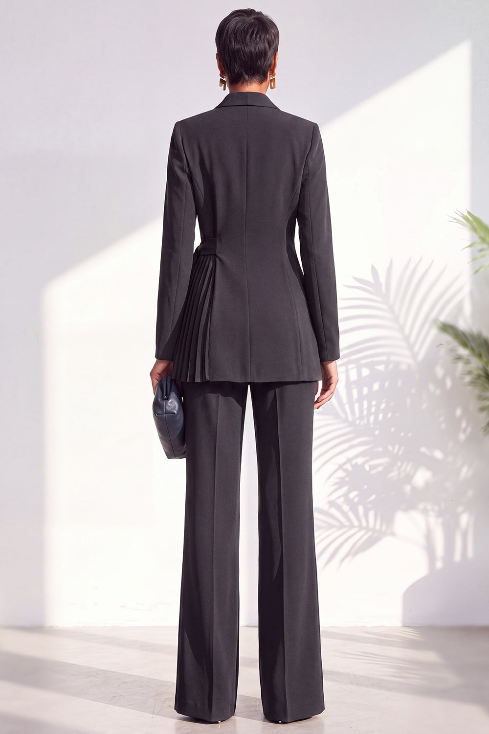 Burgundy Two Piece Shawl Lapel Pleated Long Women Suits