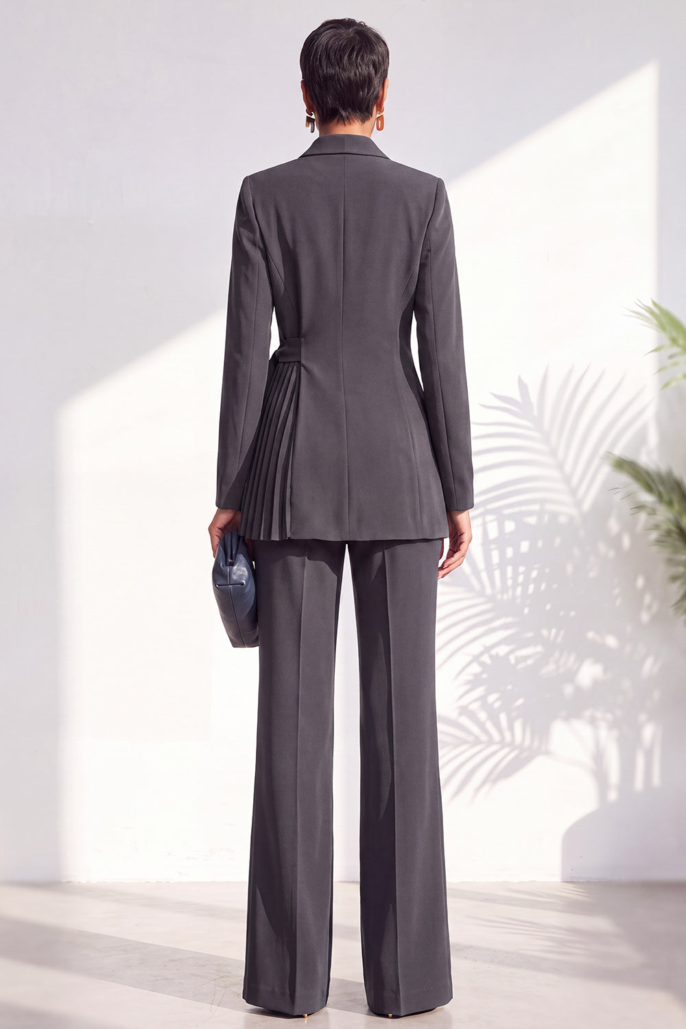 Burgundy Two Piece Shawl Lapel Pleated Long Women Suits