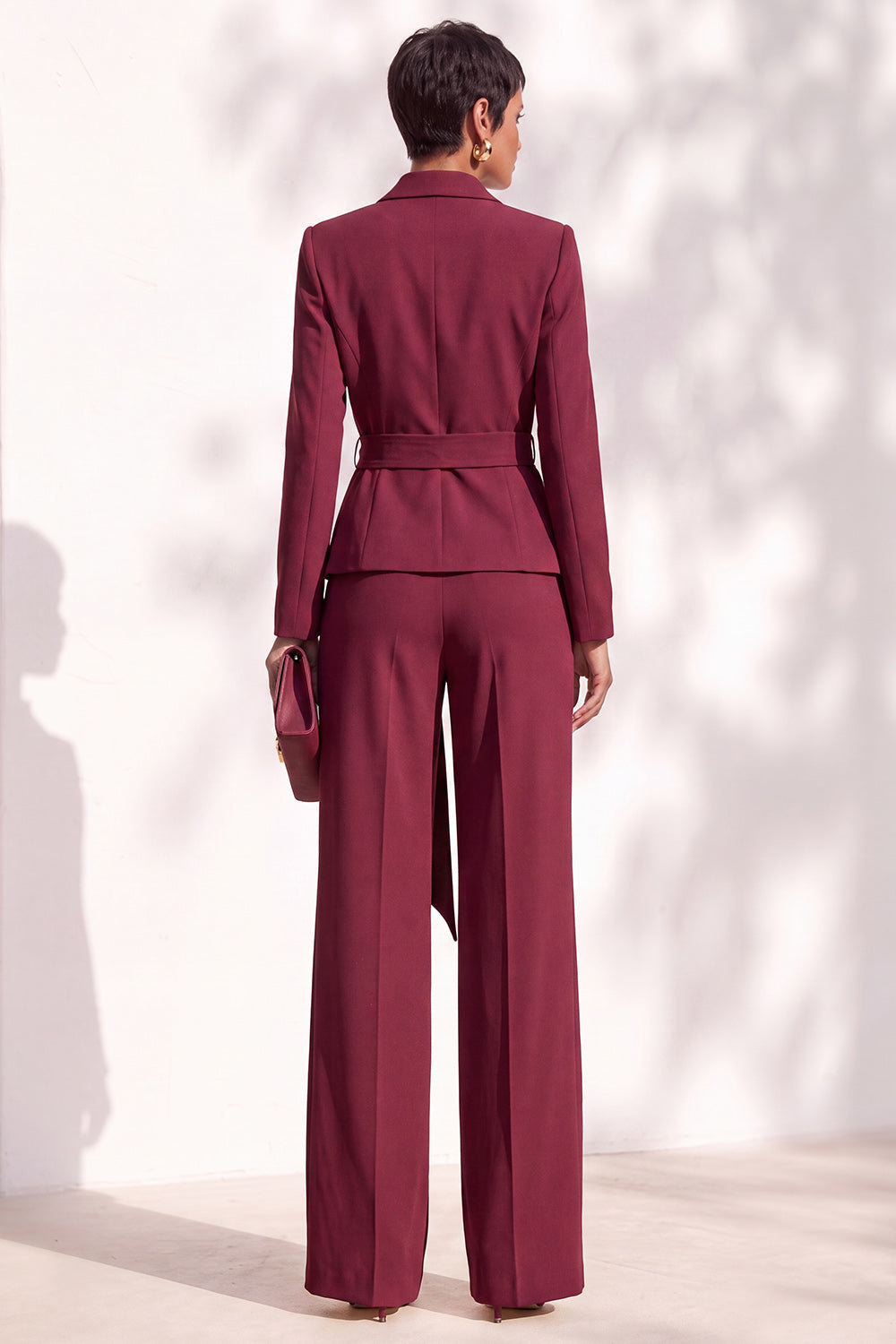 Brown Pantsuits Shawl Lapel Long Sleeves Sash Women Suits