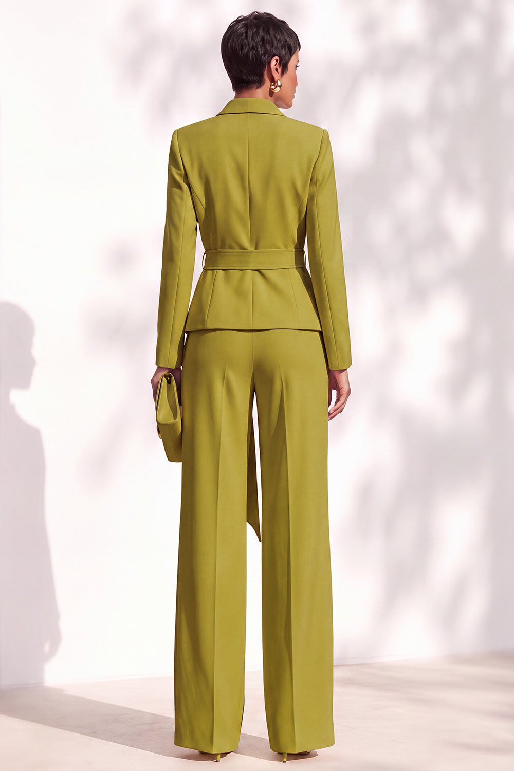 Brown Pantsuits Shawl Lapel Long Sleeves Sash Women Suits