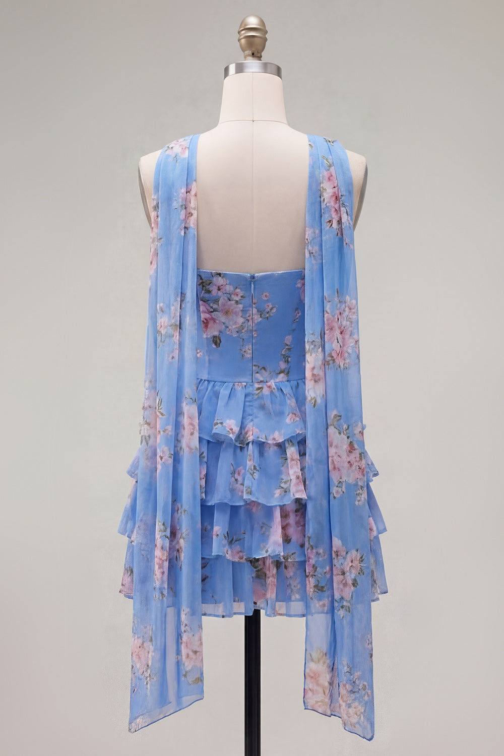 Yellow Strapless Tiered Floral A-Line Ruffle Short Homecoming Dress