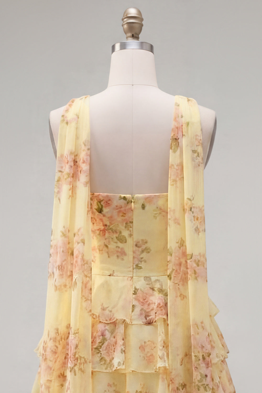 Yellow Strapless Tiered Floral A-Line Ruffle Short Homecoming Dress