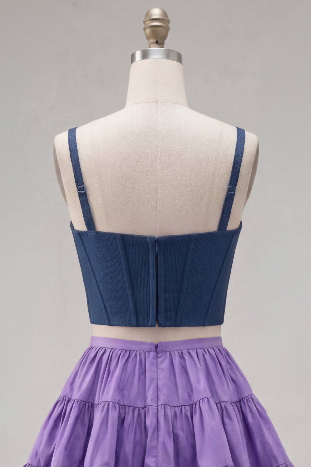 Pink Fuchsia A-Line Corset 2 Piece Thick Straps Short Homecoming Dress with Ruffles