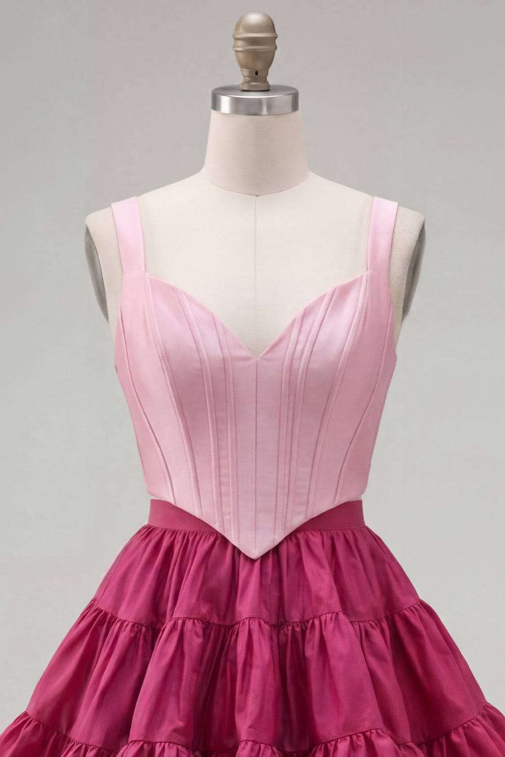 Pink Fuchsia A-Line Corset 2 Piece Thick Straps Short Homecoming Dress with Ruffles