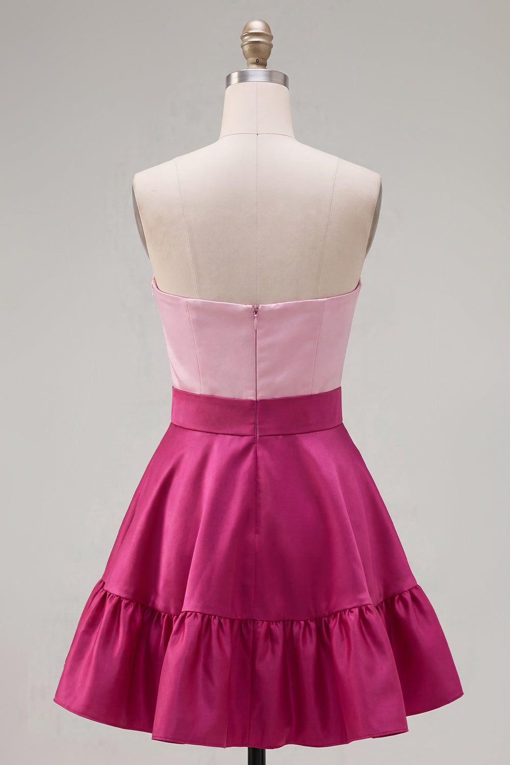 Robe de bal plissée en satin bleu marine et violet, coupe évasée, encolure cœur, avec nœud