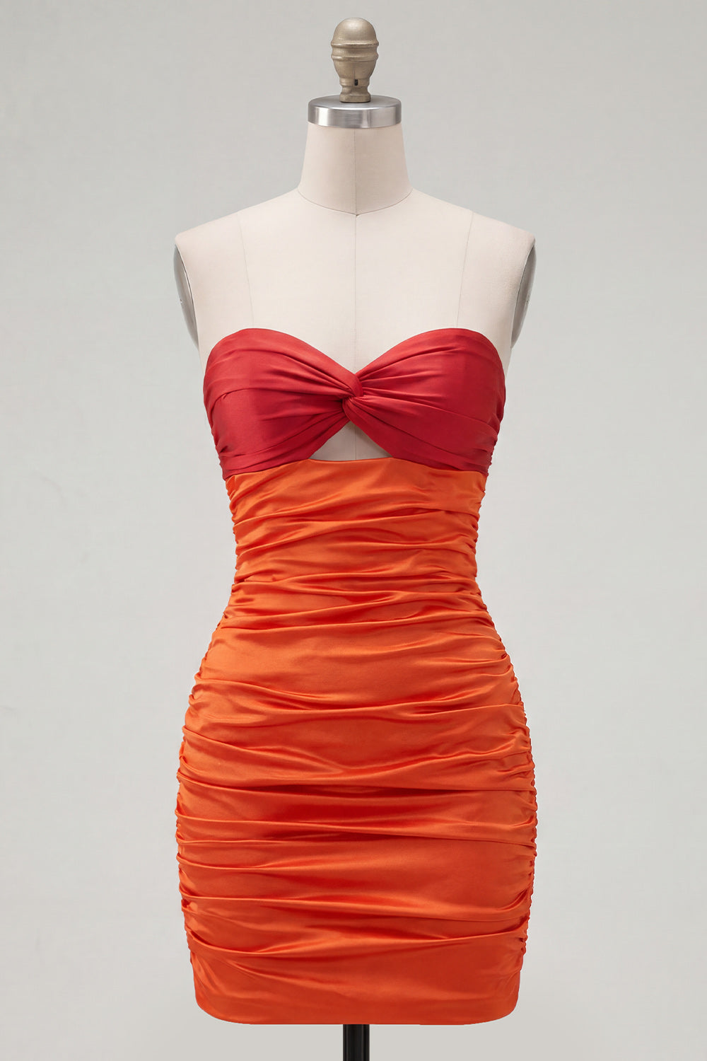 Red Orange Sweetheart Ruched Keyhole Bodycon Short Homecoming Dress