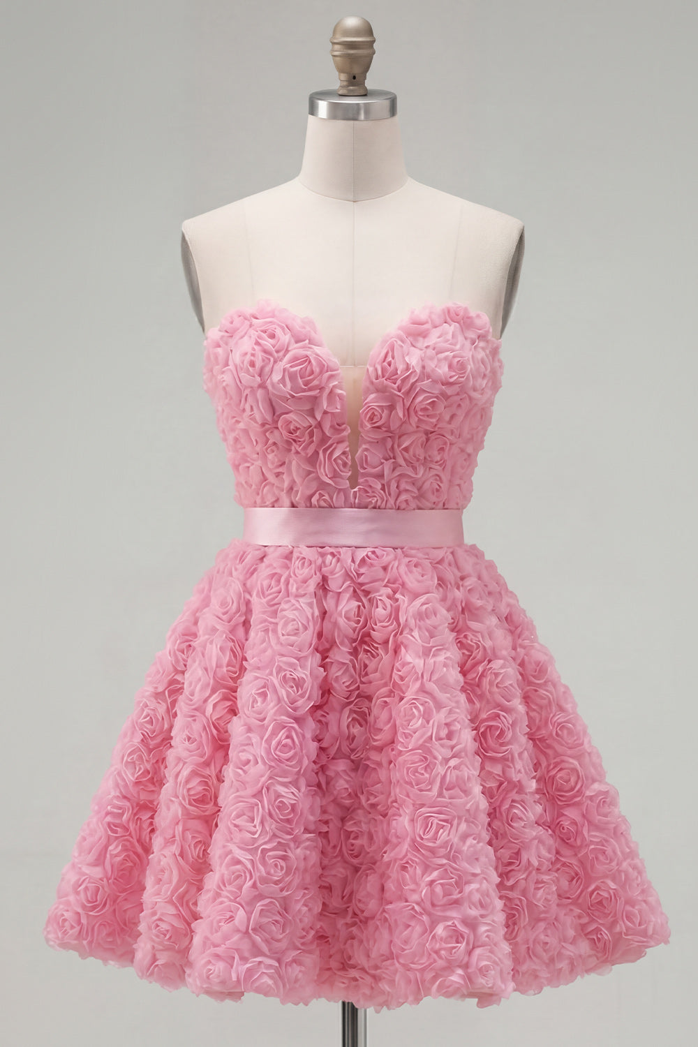 Sweetheart Pink A-Line 3D Floral Short Homecoming Dress with Lace Up Back