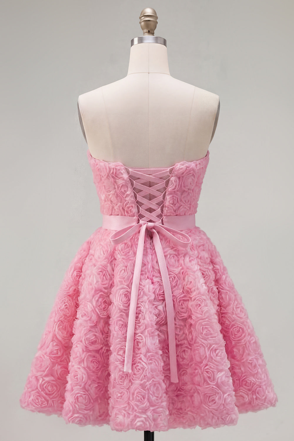 Sweetheart Pink A-Line 3D Floral Short Homecoming Dress with Lace Up Back