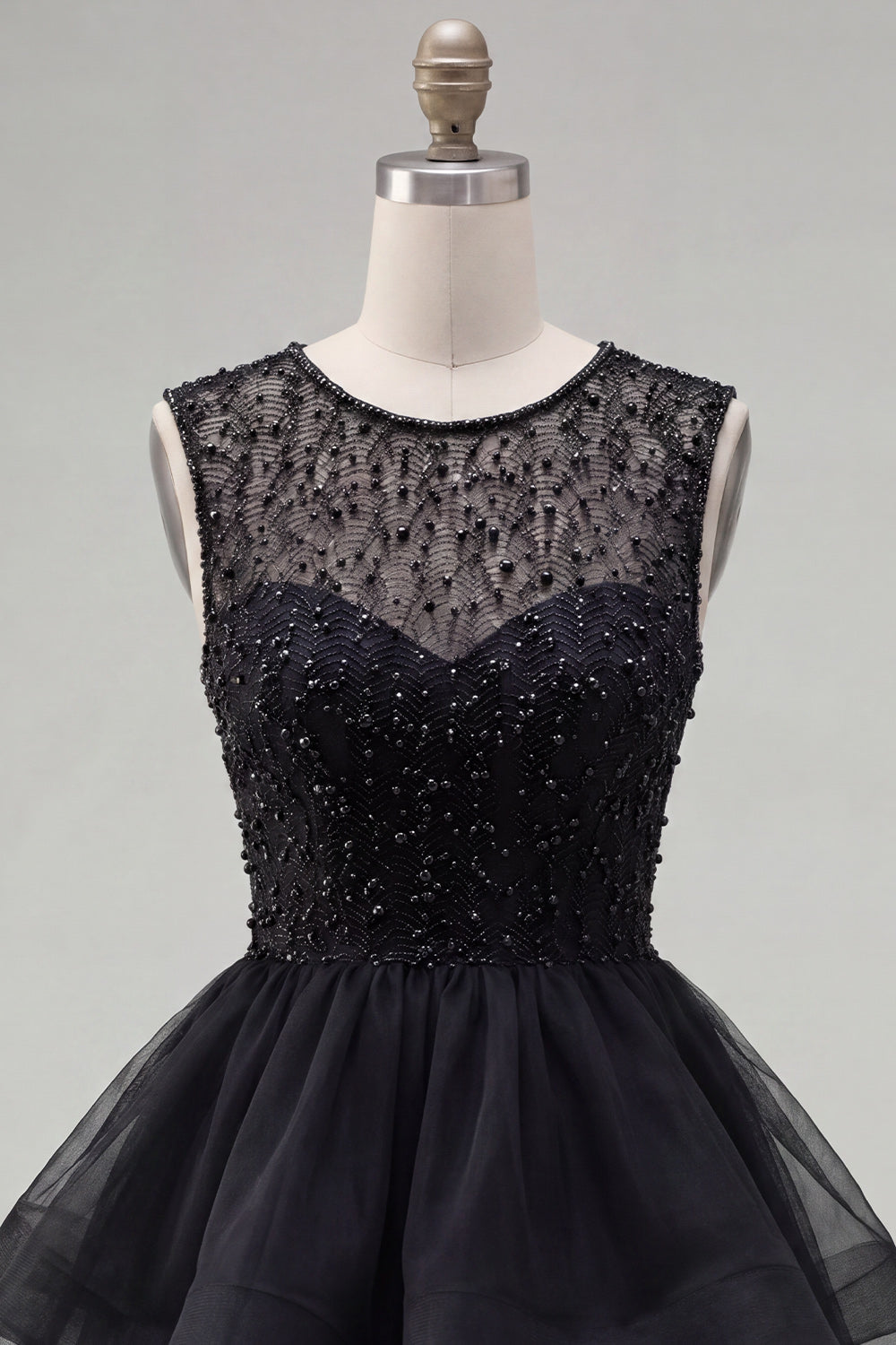 Yellow A-Line Round Neck Tiered Short Homecoming Dress with Pearls