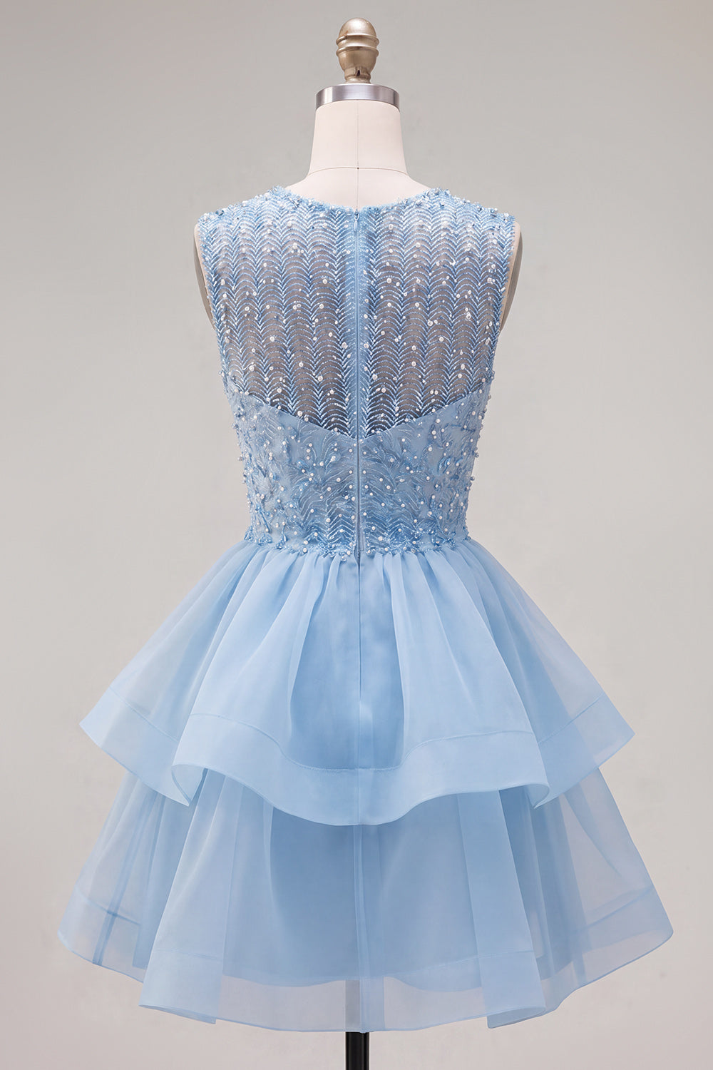 Yellow A-Line Round Neck Tiered Short Homecoming Dress with Pearls
