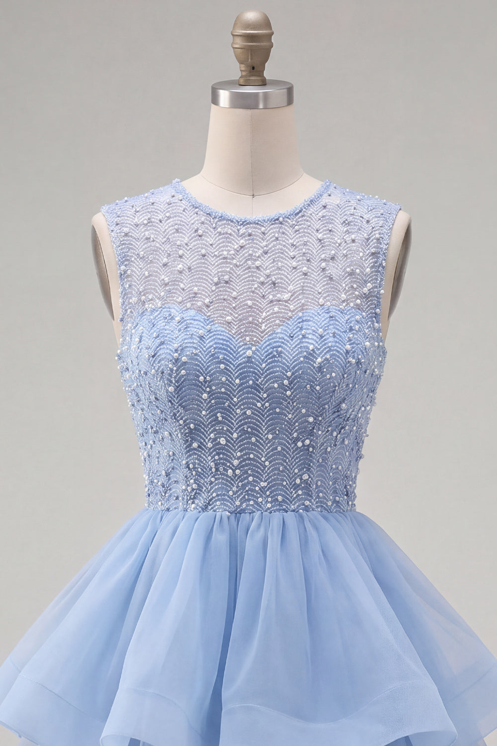 Yellow A-Line Round Neck Tiered Short Homecoming Dress with Pearls