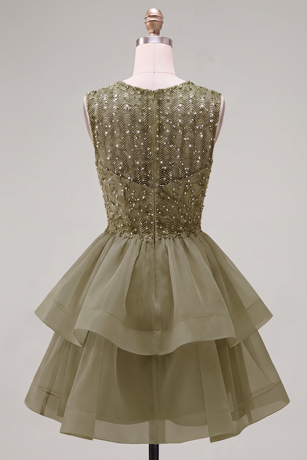 Yellow A-Line Round Neck Tiered Short Homecoming Dress with Pearls