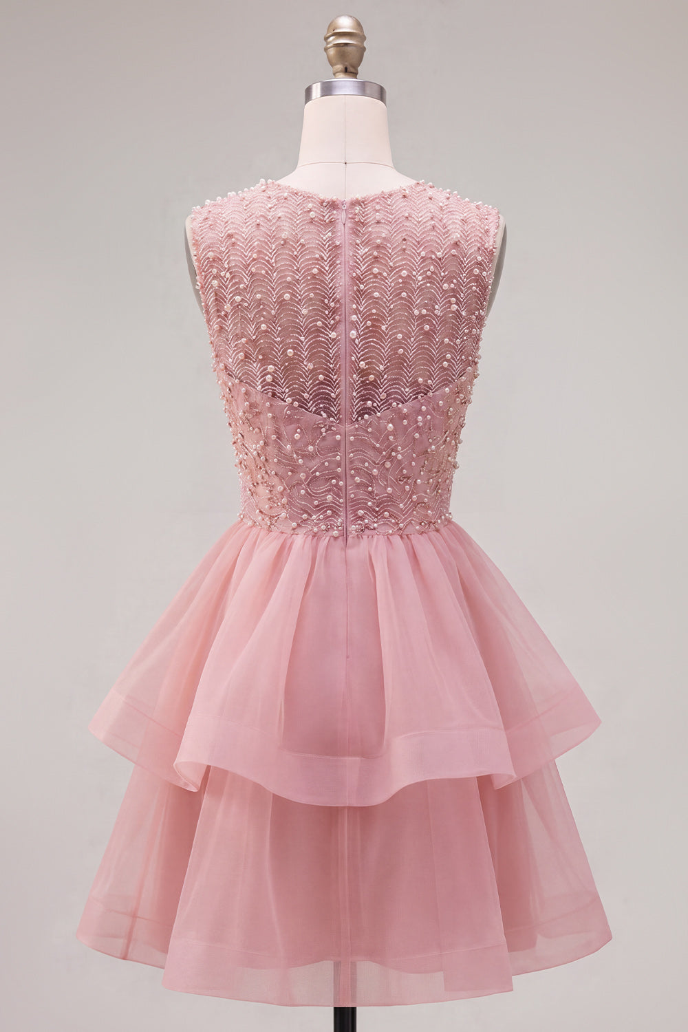 Yellow A-Line Round Neck Tiered Short Homecoming Dress with Pearls