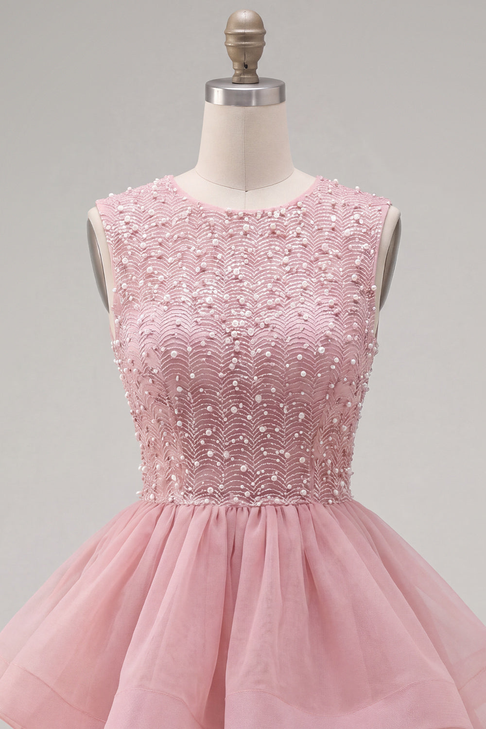 Yellow A-Line Round Neck Tiered Short Homecoming Dress with Pearls