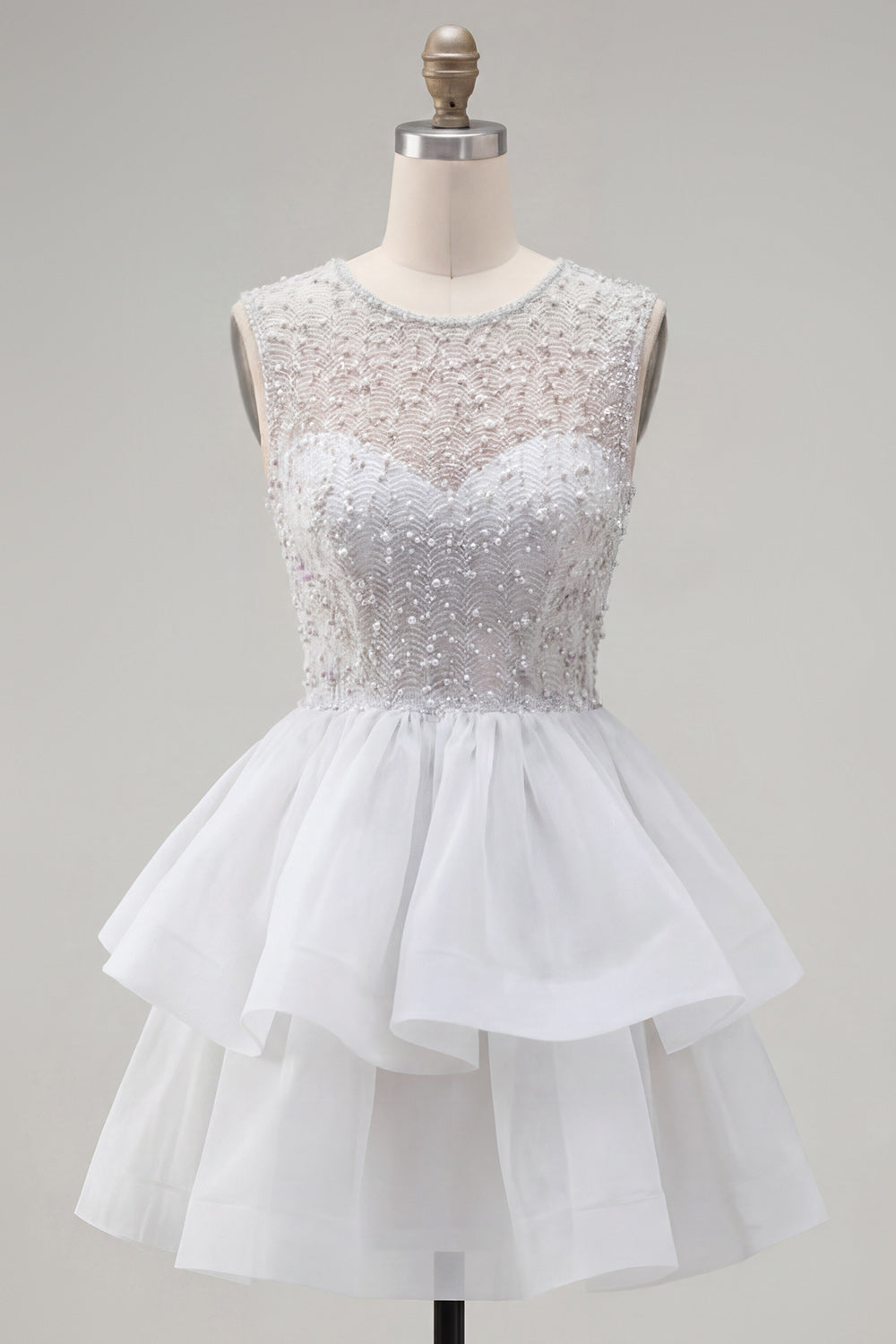 Yellow A-Line Round Neck Tiered Short Homecoming Dress with Pearls