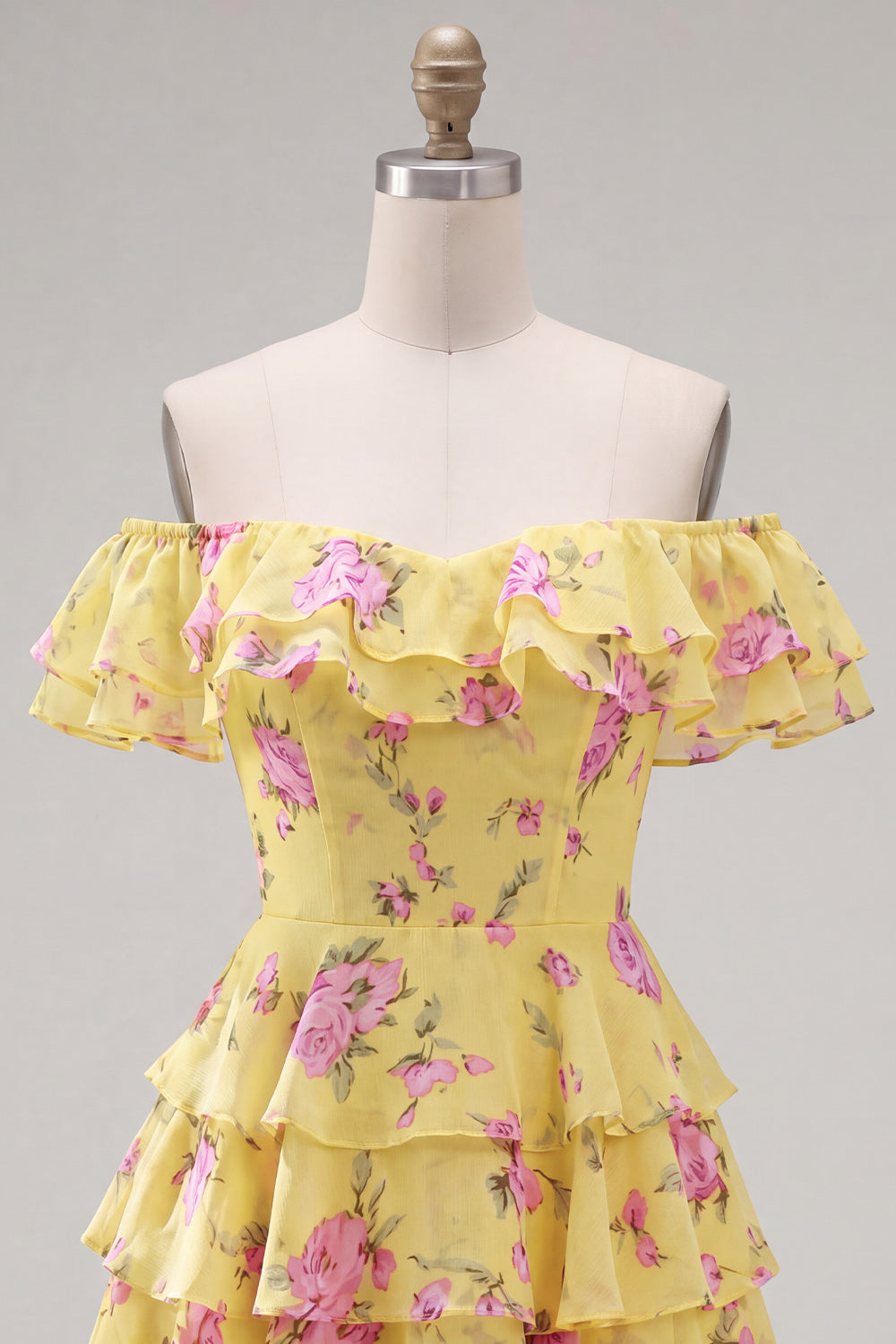 Off the Shoulder Blue A-Line Tiered Floral Homecoming Dress with Lace Up Back
