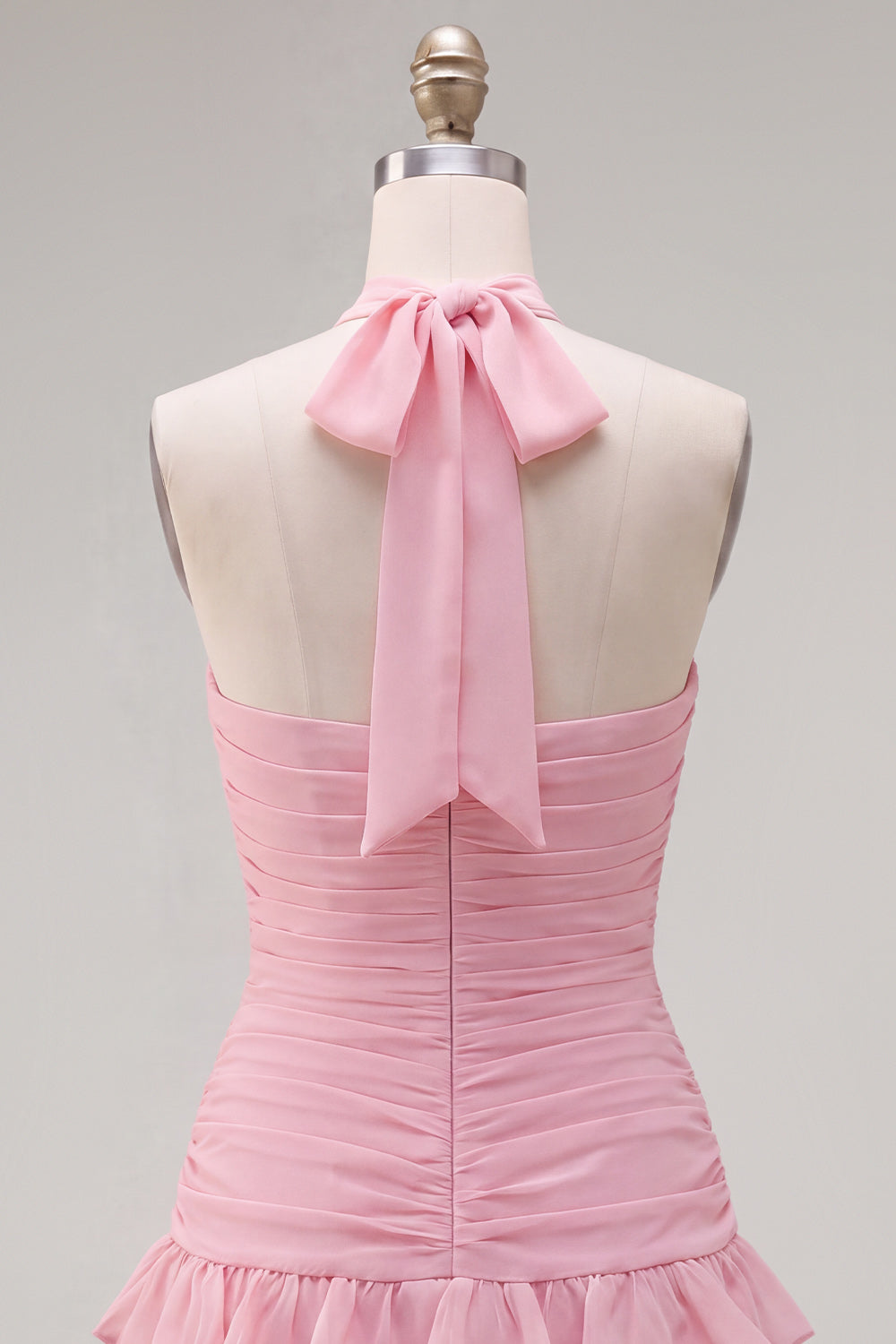 Blue Halter Bodycon Tiered Ruched Homecoming Dress with 3D Flower