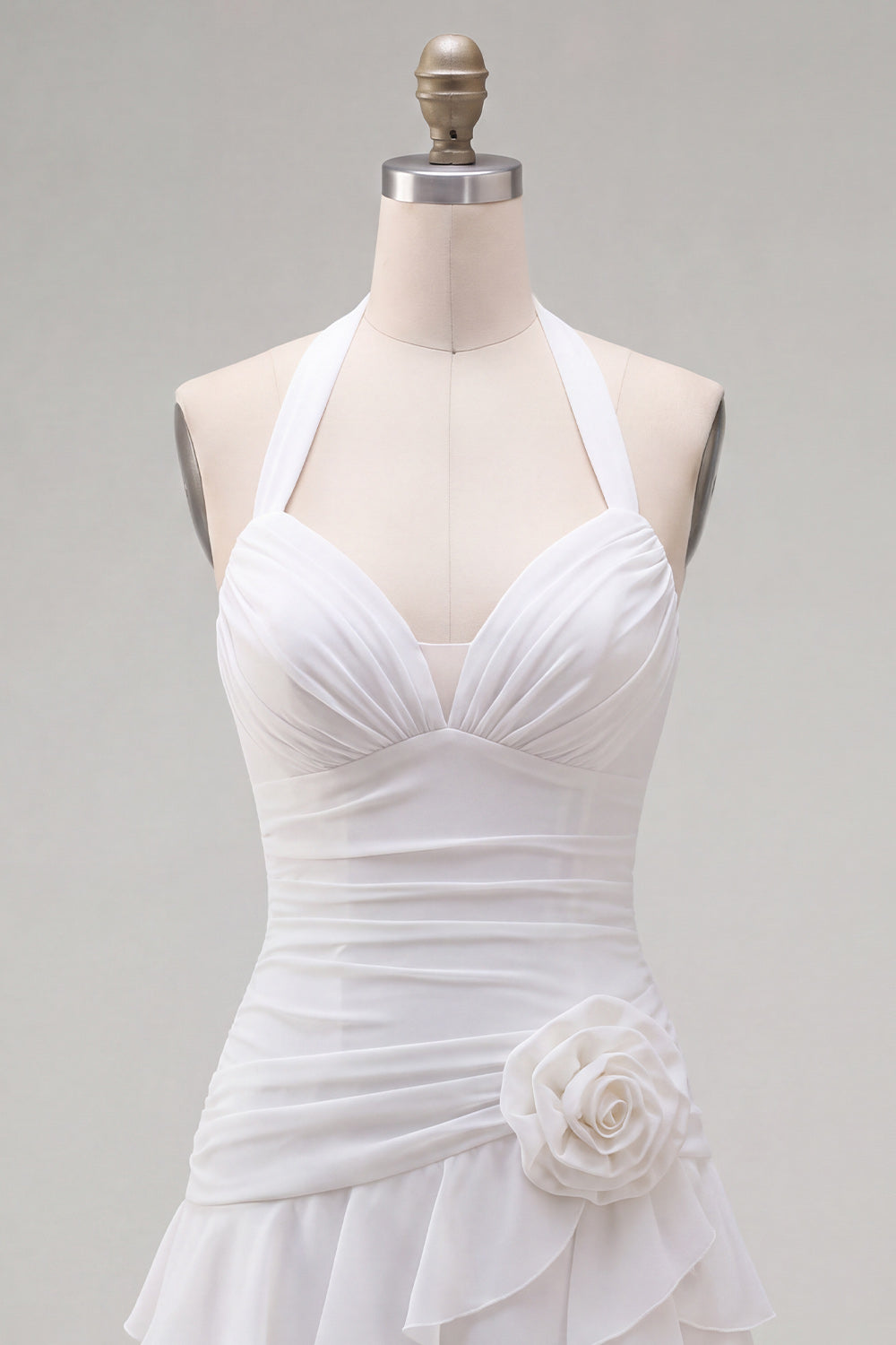 Blue Halter Bodycon Tiered Ruched Homecoming Dress with 3D Flower