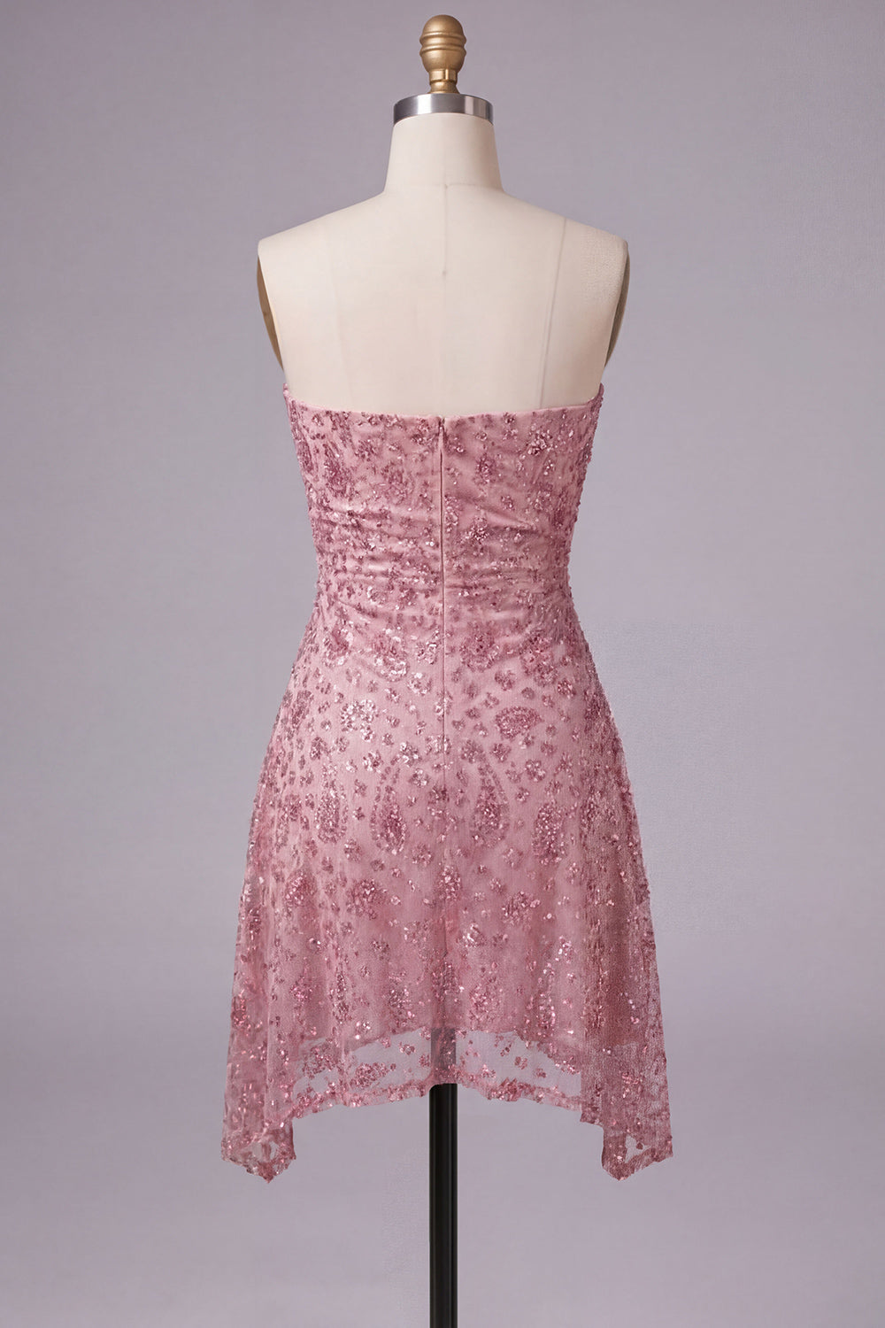 Strapless Dusty Rose Bodycon Ruched Short Homecoming Dress with Beading