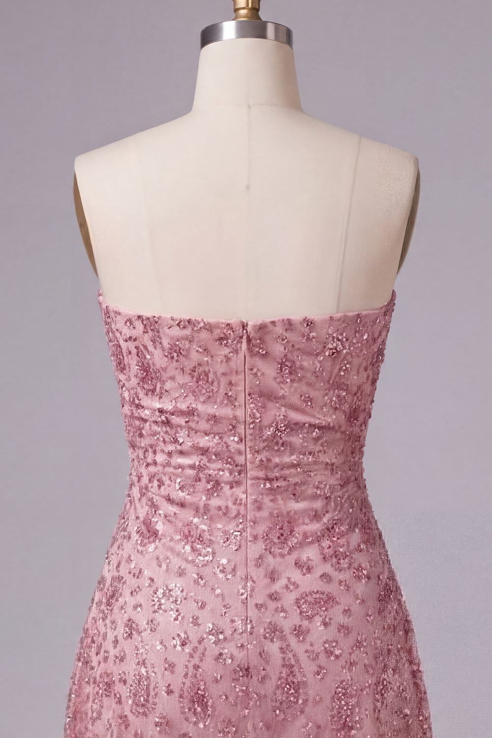 Strapless Dusty Rose Bodycon Ruched Short Homecoming Dress with Beading