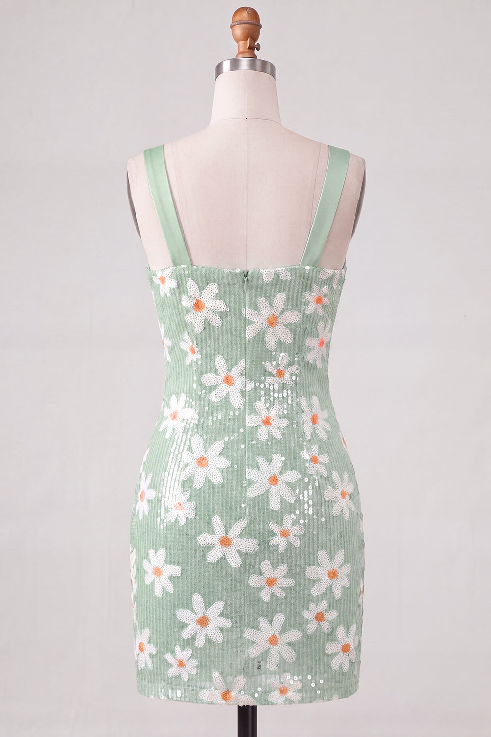 Green Floral Bodycon Sequins Thick Straps Short Homecoming Dress