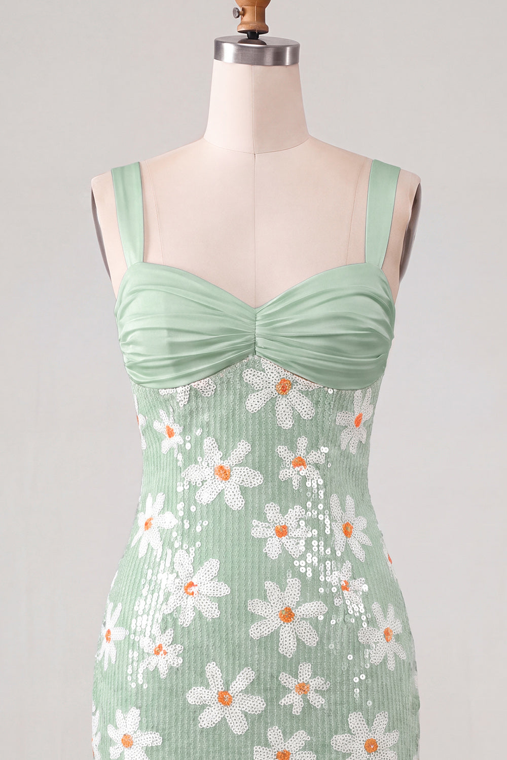 Green Floral Bodycon Sequins Thick Straps Short Homecoming Dress