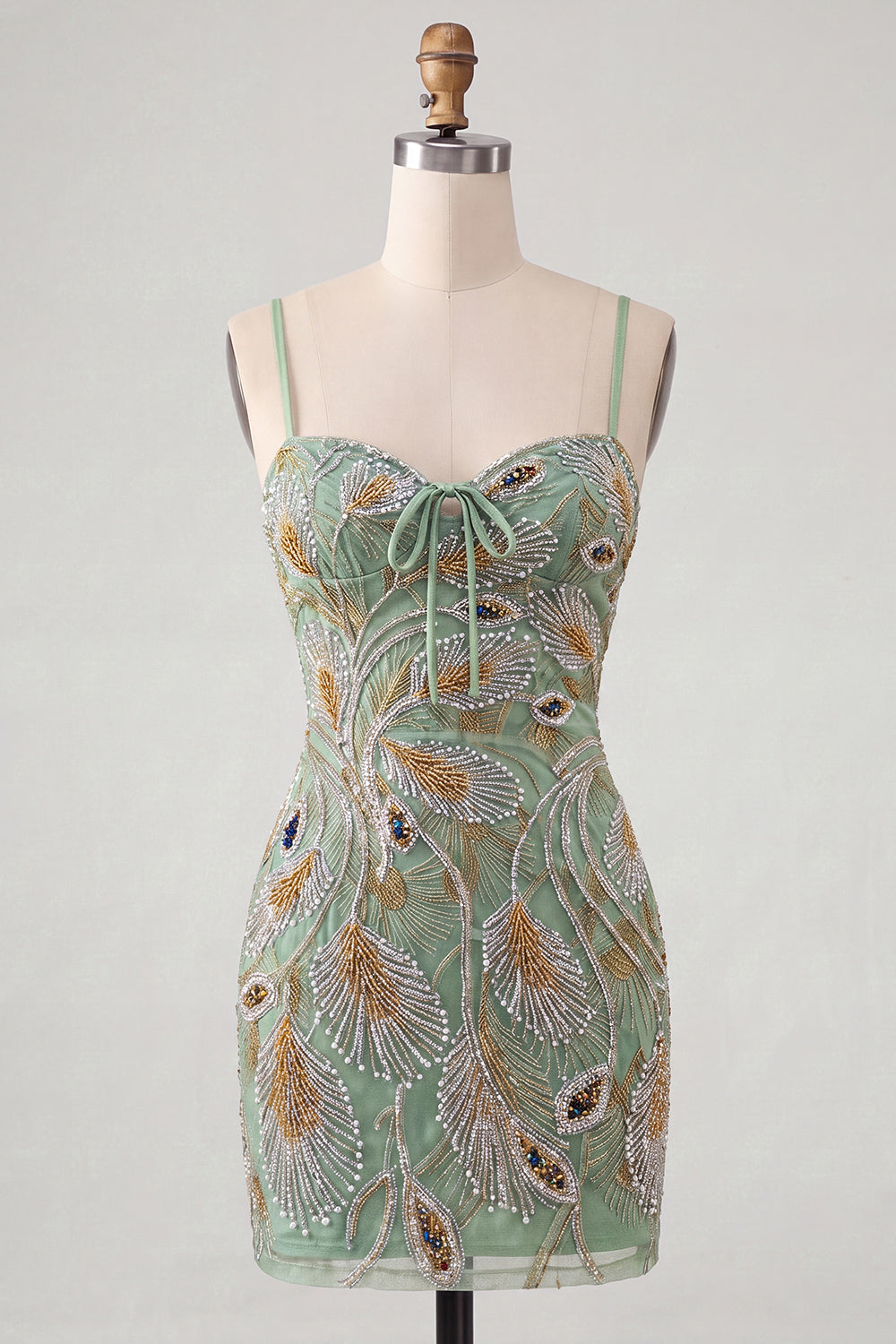 Green Bodycon Beaded Short Homecoming Dress with Lace-Up Back