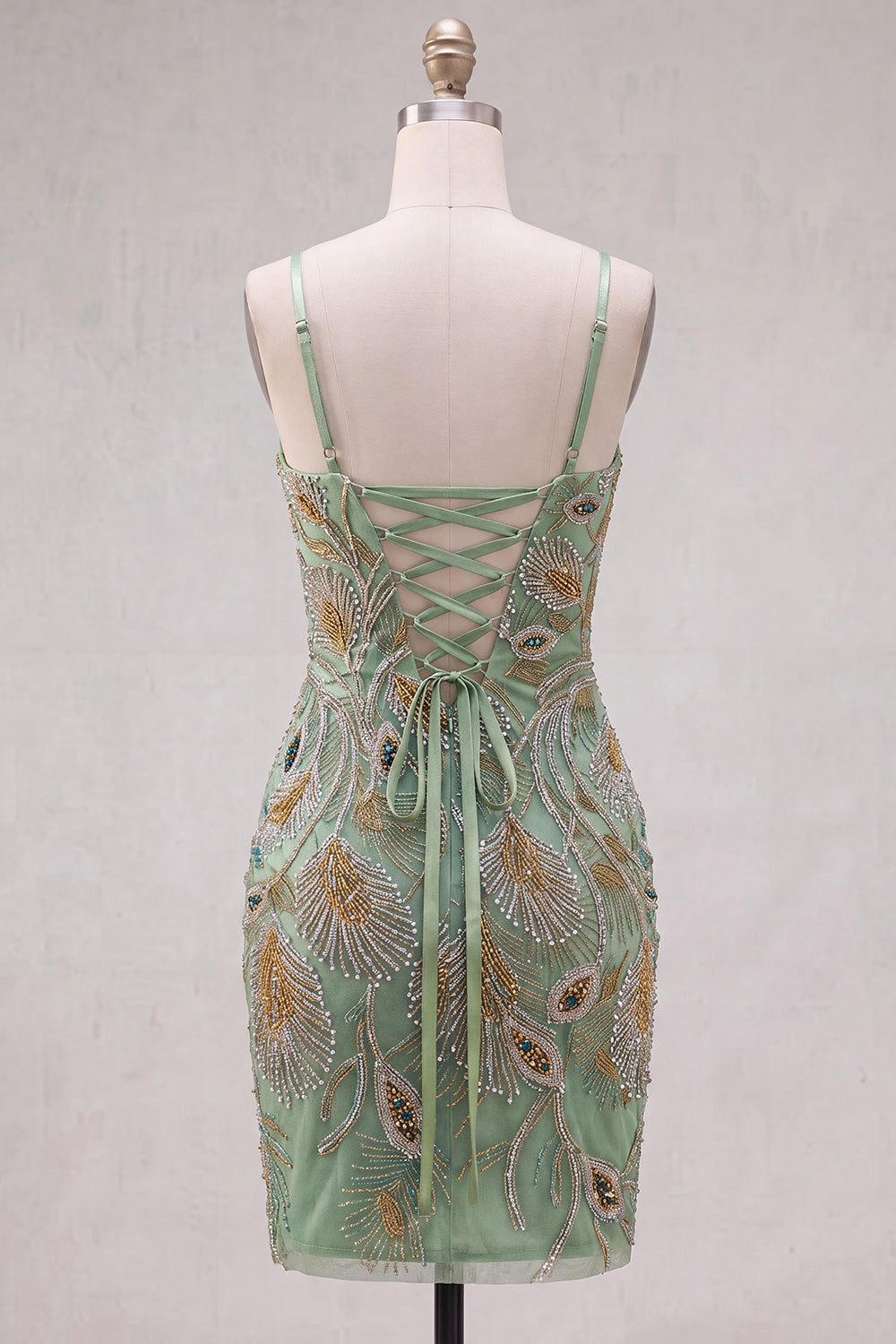 Green Bodycon Beaded Short Homecoming Dress with Lace-Up Back