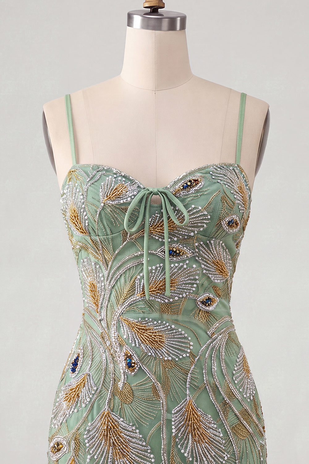 Green Bodycon Beaded Short Homecoming Dress with Lace-Up Back