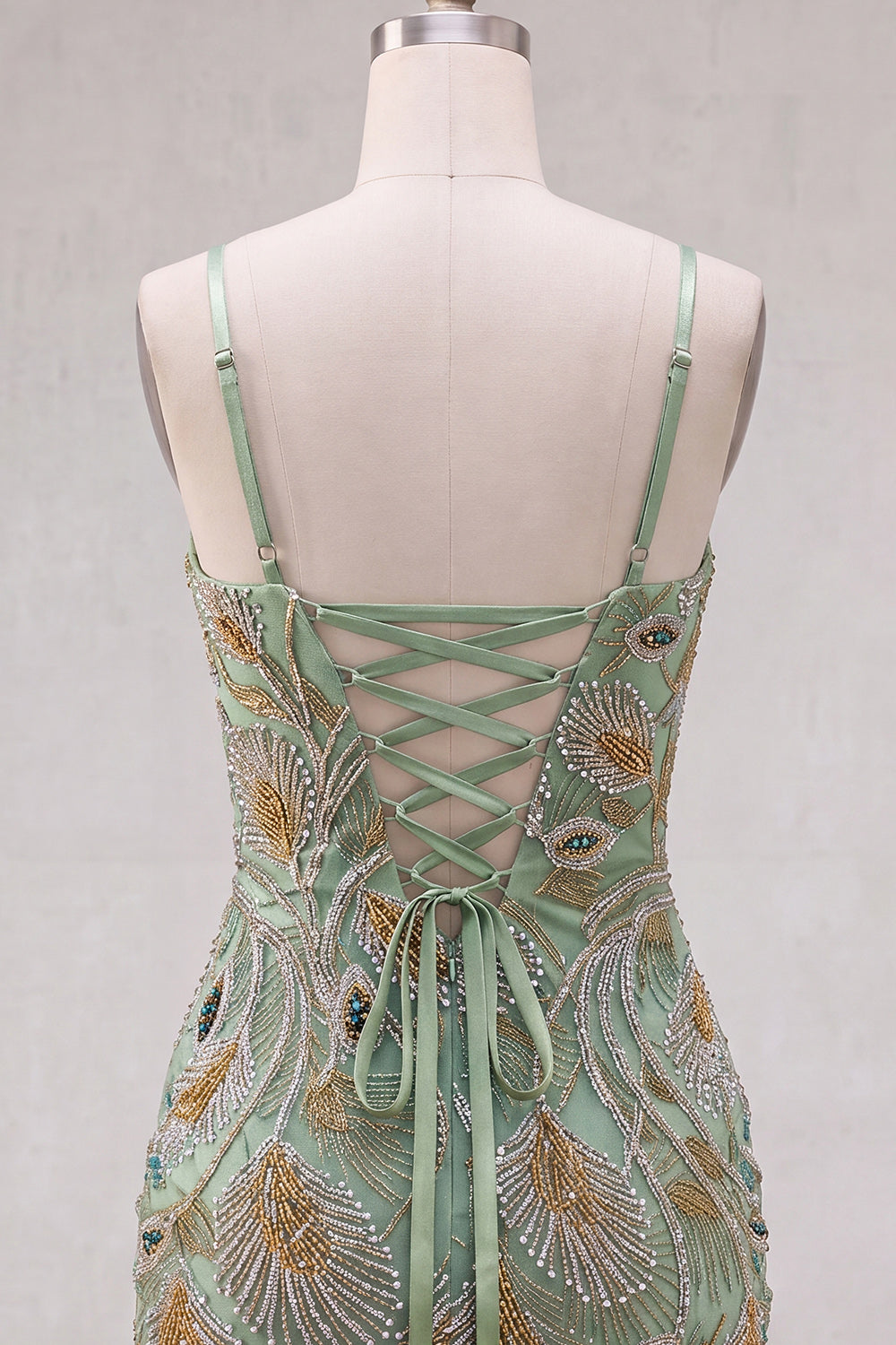 Green Bodycon Beaded Short Homecoming Dress with Lace-Up Back