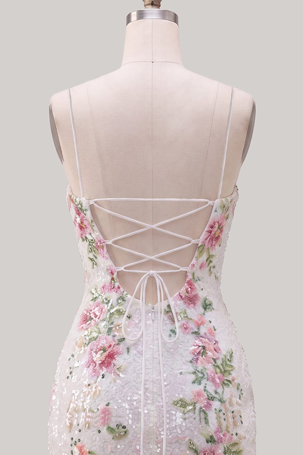 Sparkly White Floral Sequins Lace Up Back Short Homecoming Dress with Slit