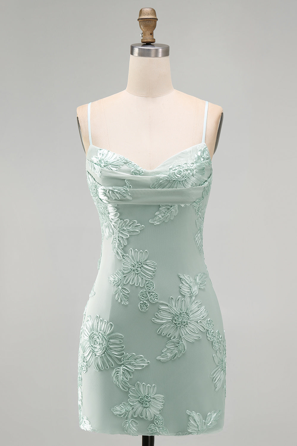 Yellow Bodycon Ruched Spaghetti Straps Floral Embroidery Homecoming Dress