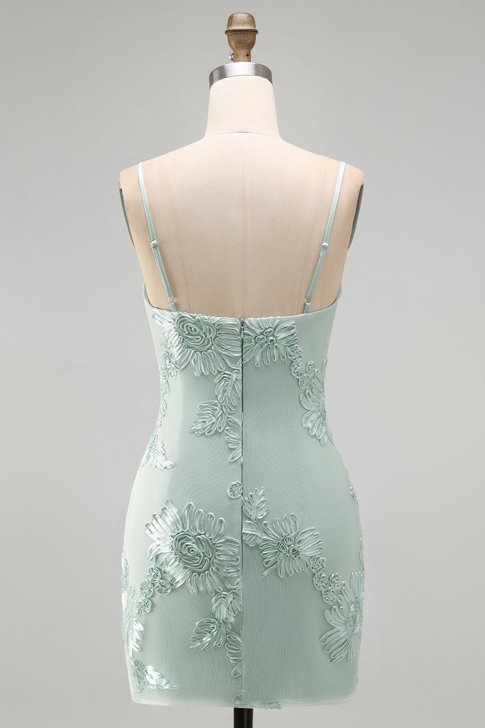 Yellow Bodycon Ruched Spaghetti Straps Floral Embroidery Homecoming Dress