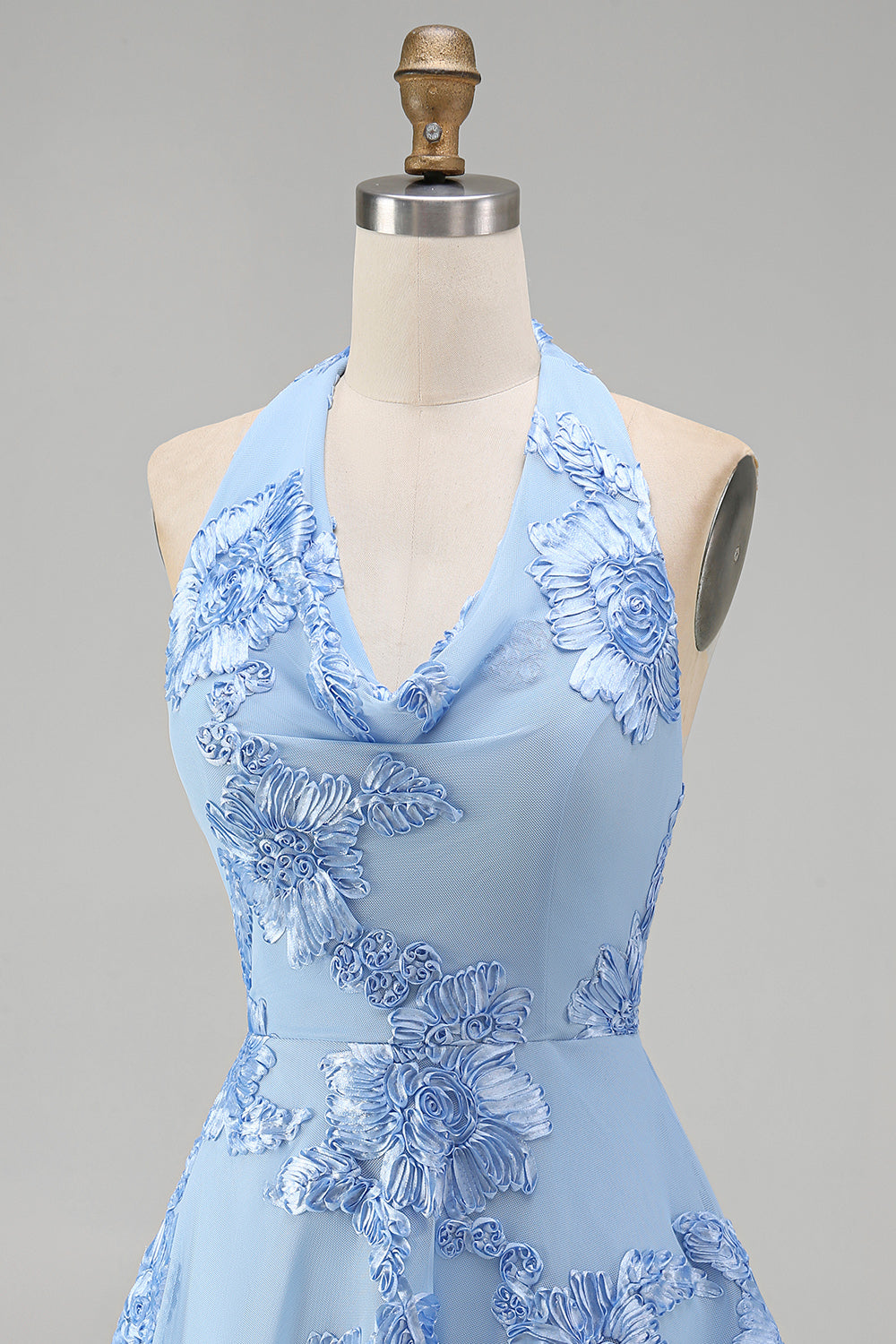 A-Line Yellow Halter Backless Short Cocktail Dress with Floral Embroidery