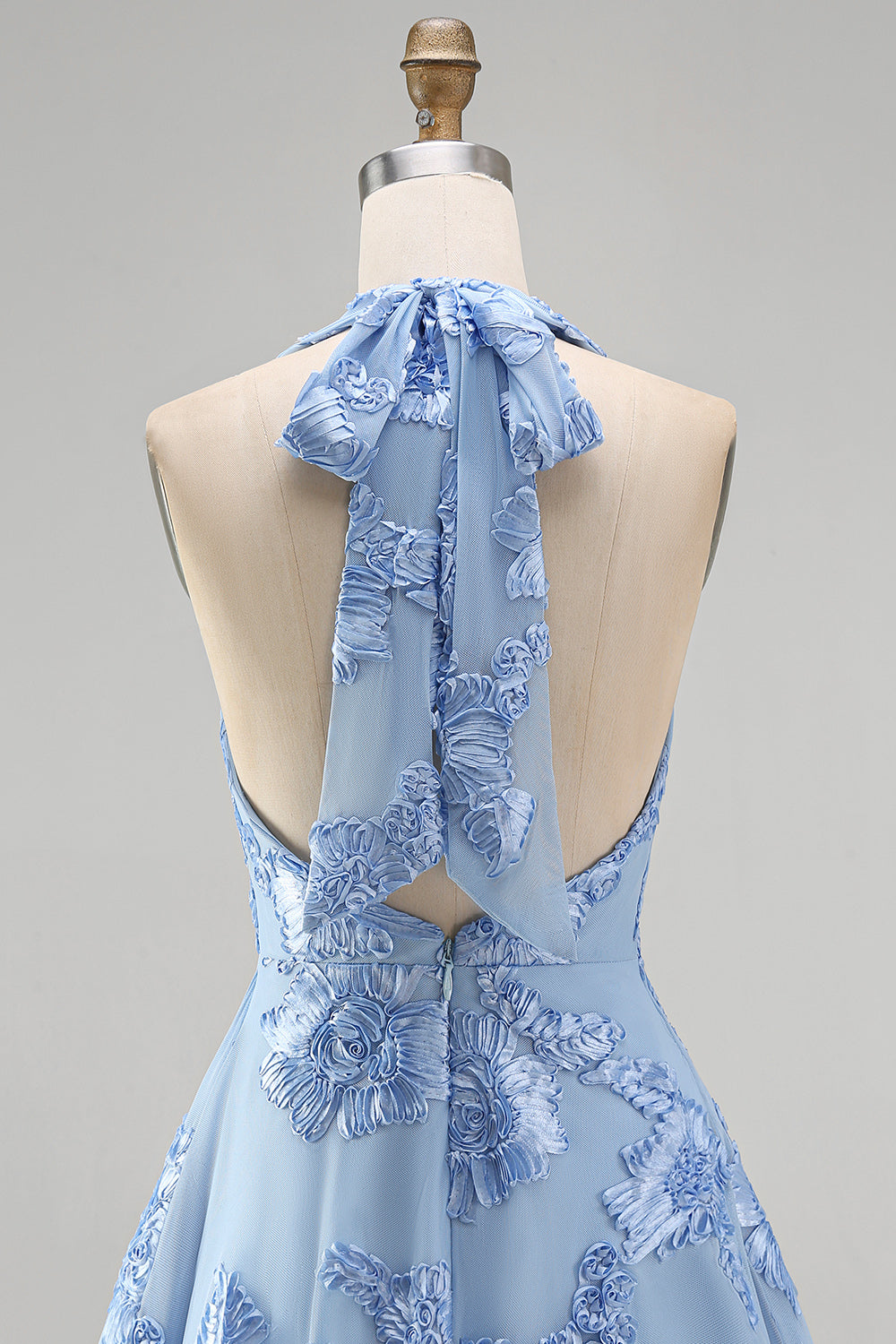 A-Line Yellow Halter Backless Short Cocktail Dress with Floral Embroidery