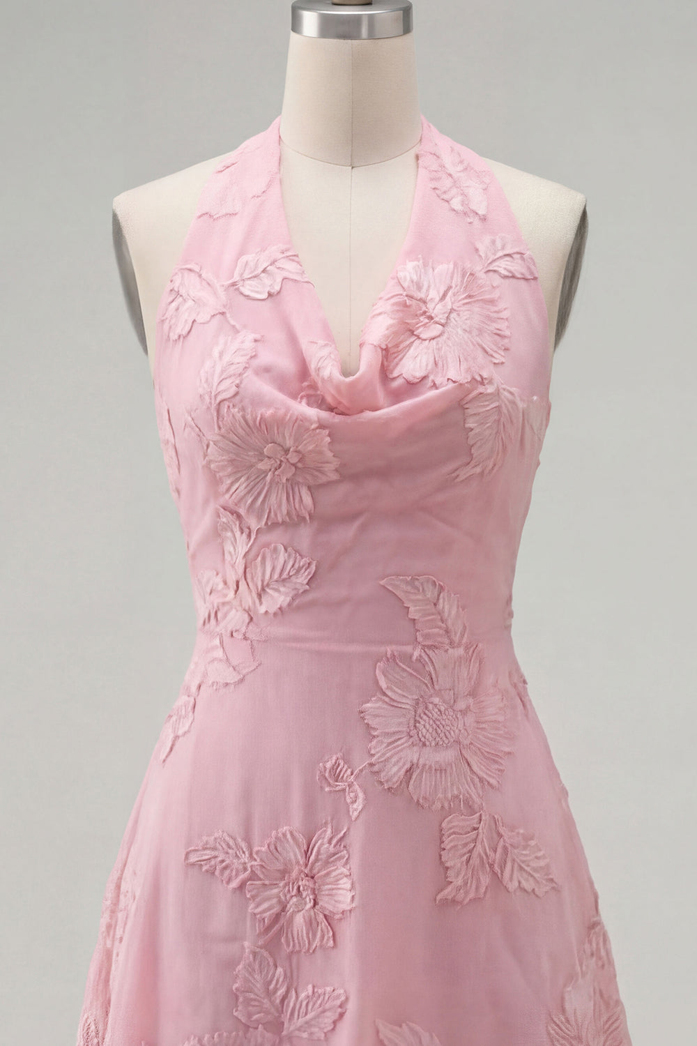 A-Line Yellow Halter Backless Short Cocktail Dress with Floral Embroidery