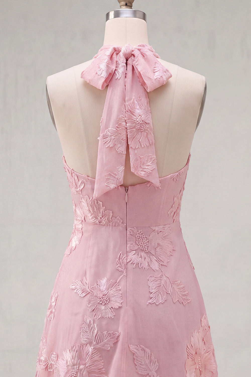 A-Line Yellow Halter Backless Short Cocktail Dress with Floral Embroidery