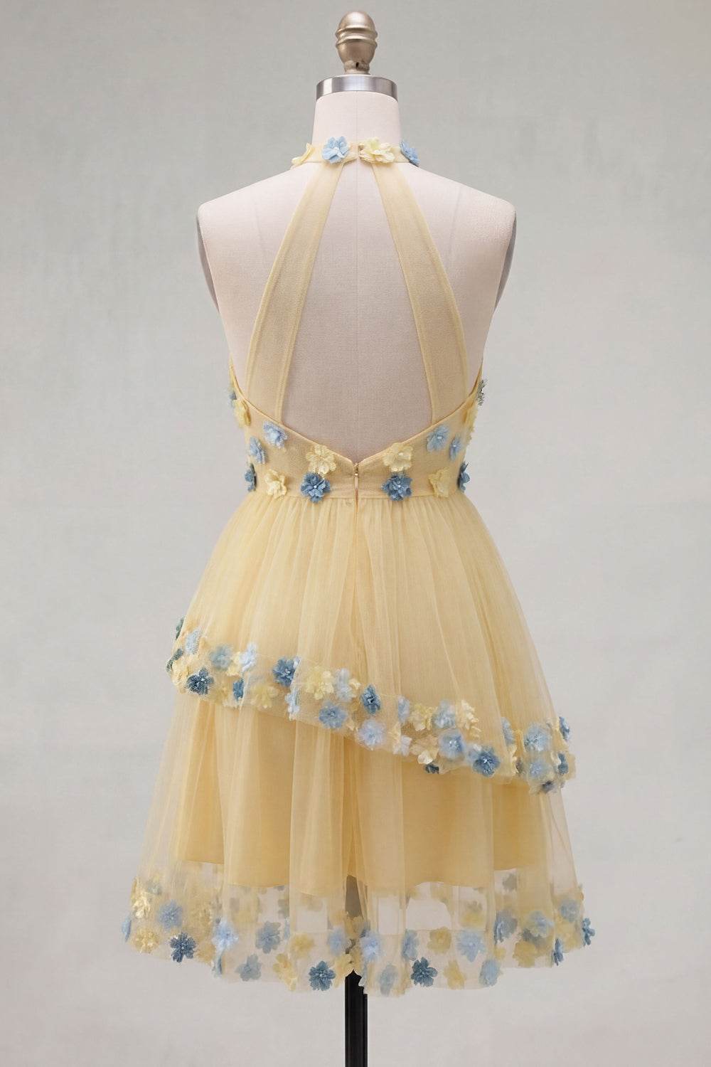 Apricot Halter Neck A-Line Tiered Ruffled Short Homecoming Dress with 3D Flowers