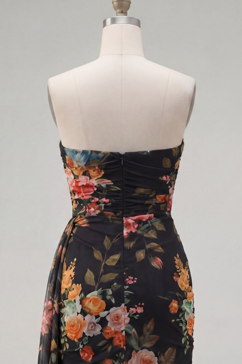 Black Red Flower Sweetheart Ruched Floral Tight Short Homecoming Dress with Sash