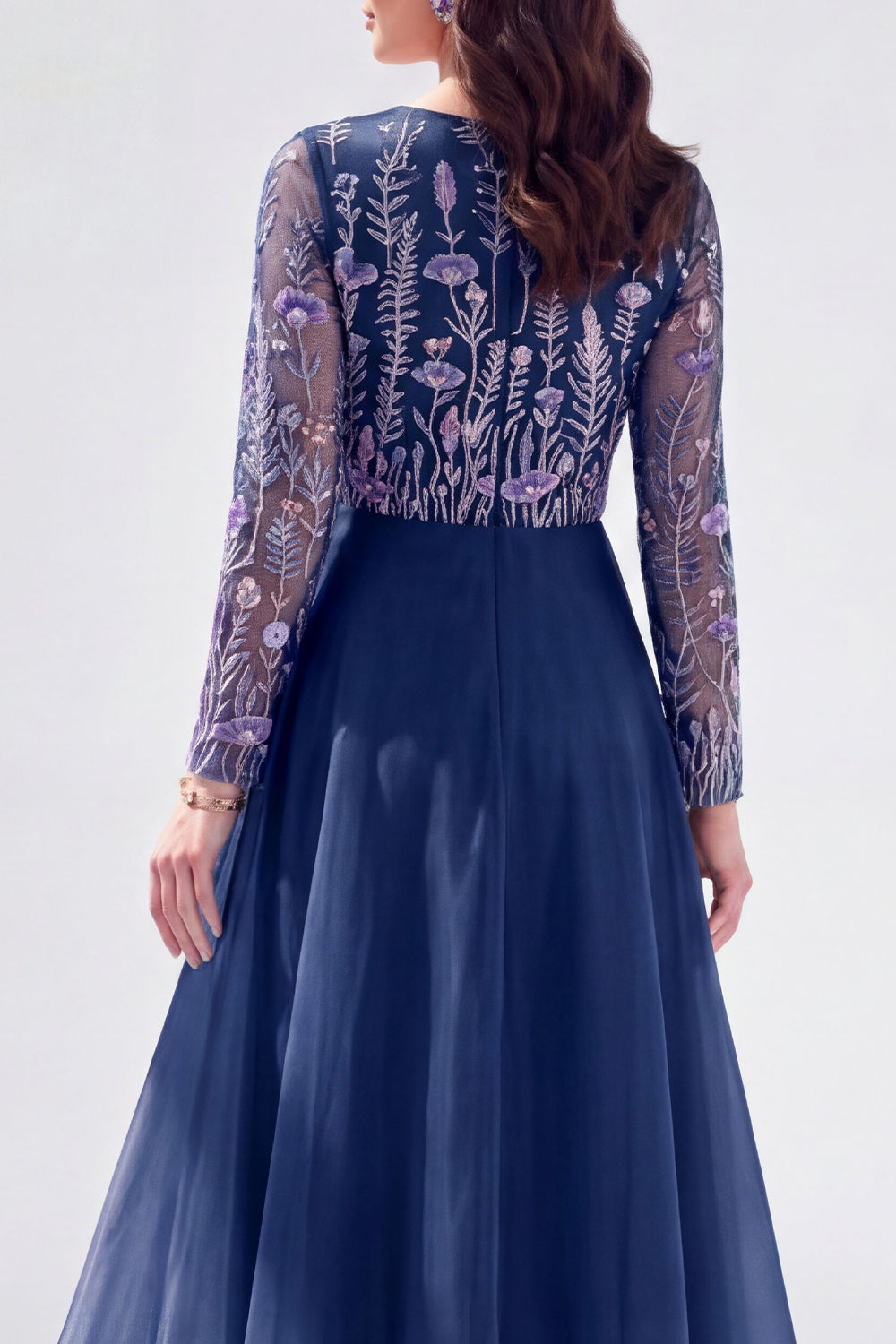 Chiffon Green A-Line Bateau Neck Floral Mother Of the Bride Dress with Long Sleeves