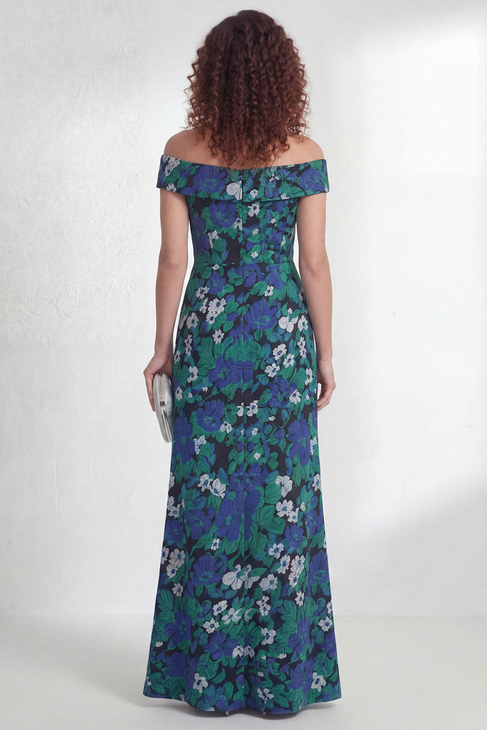 Off the Shoulder Green Flower Mermaid Ruched Long Mother of the Bride Dress with Slit