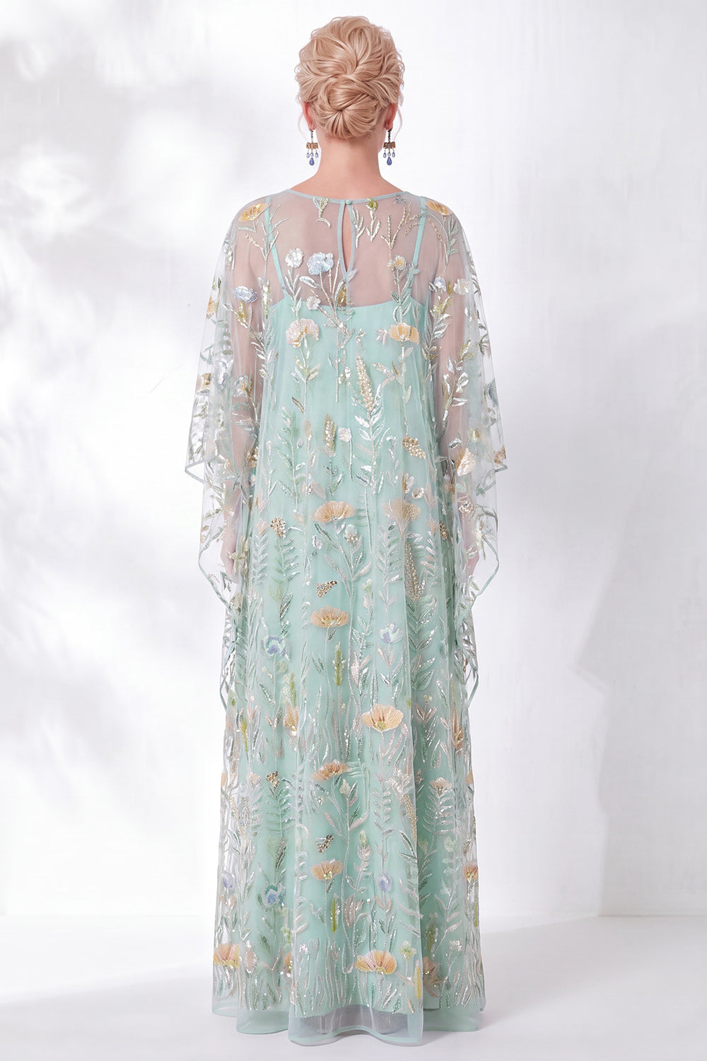 Navy Sheath Floral Round Neck Embroidered Mother Of the Bride Dress