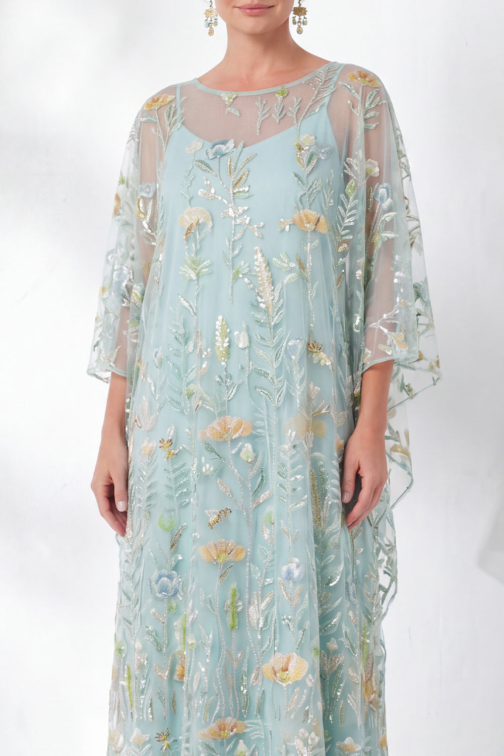 Navy Sheath Floral Round Neck Embroidered Mother Of the Bride Dress