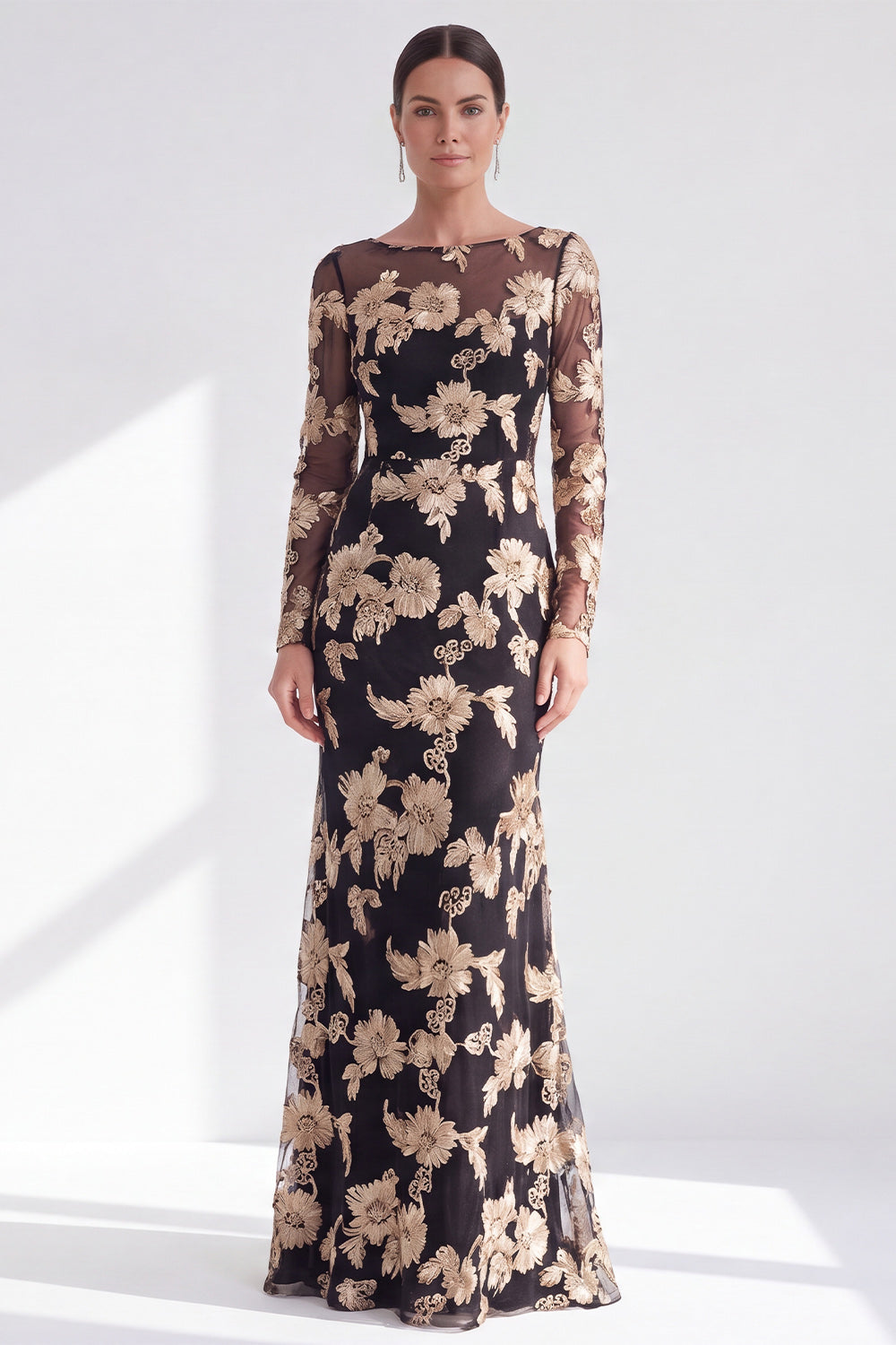 Red Mermaid Bateau Neck Floral Long Mother of the Bride Dress