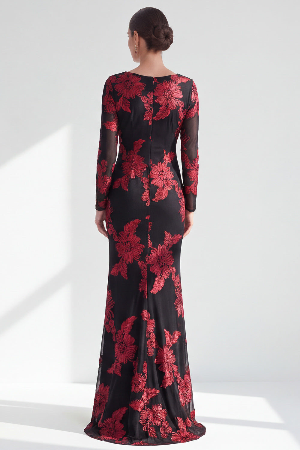 Red Mermaid Bateau Neck Floral Long Mother of the Bride Dress