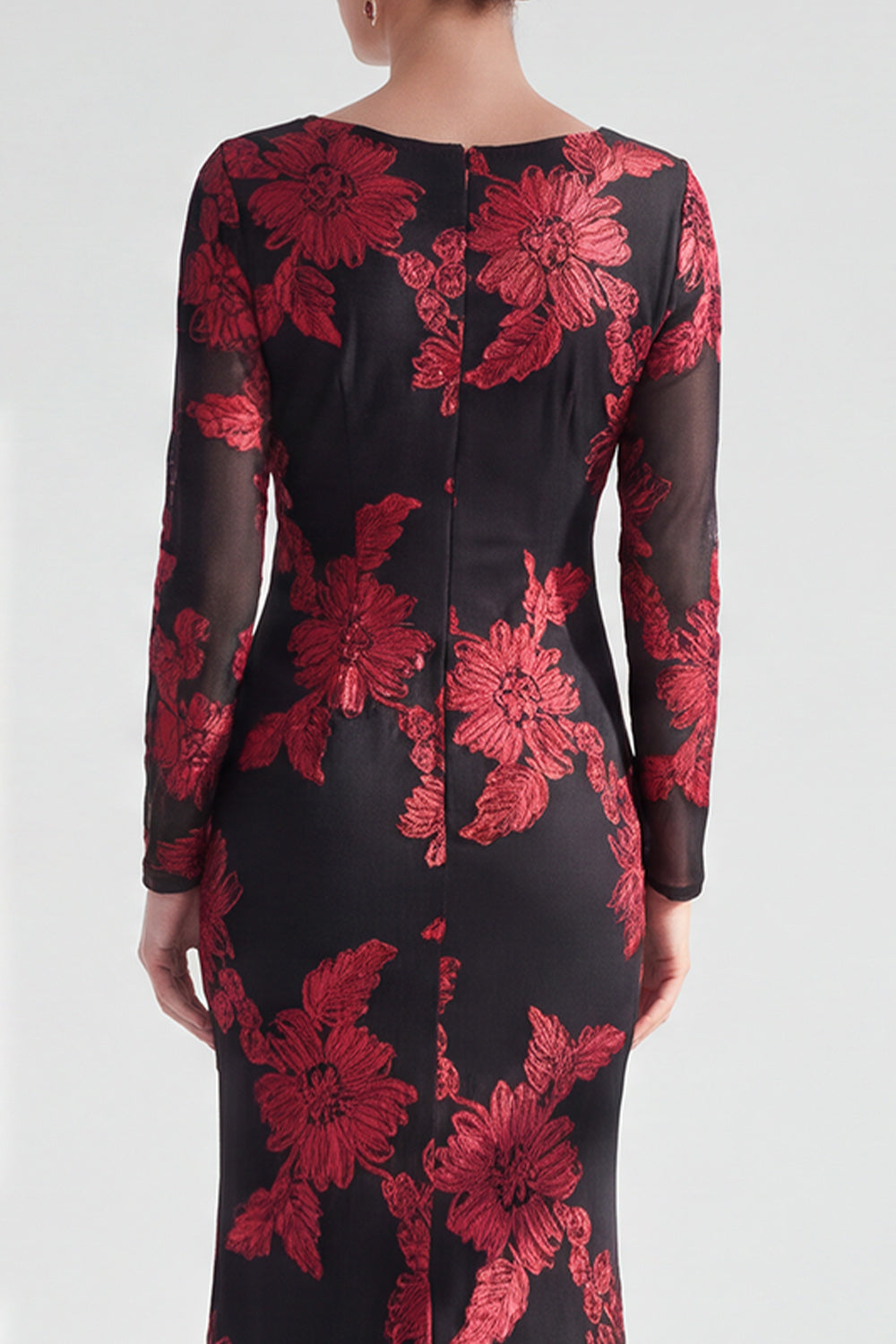 Red Mermaid Bateau Neck Floral Long Mother of the Bride Dress